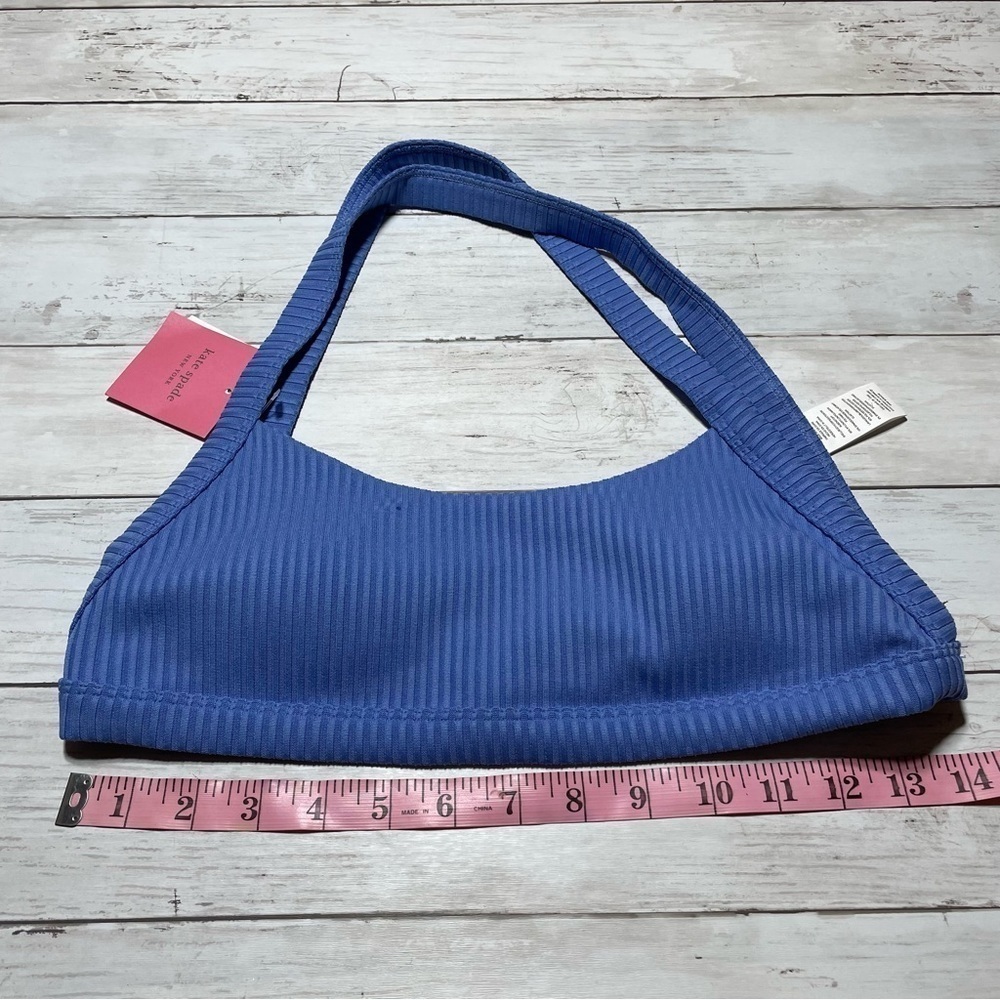 Kate Spade women’s Blue Ribbed Crossed Back Bikini Top Size S square neck blue